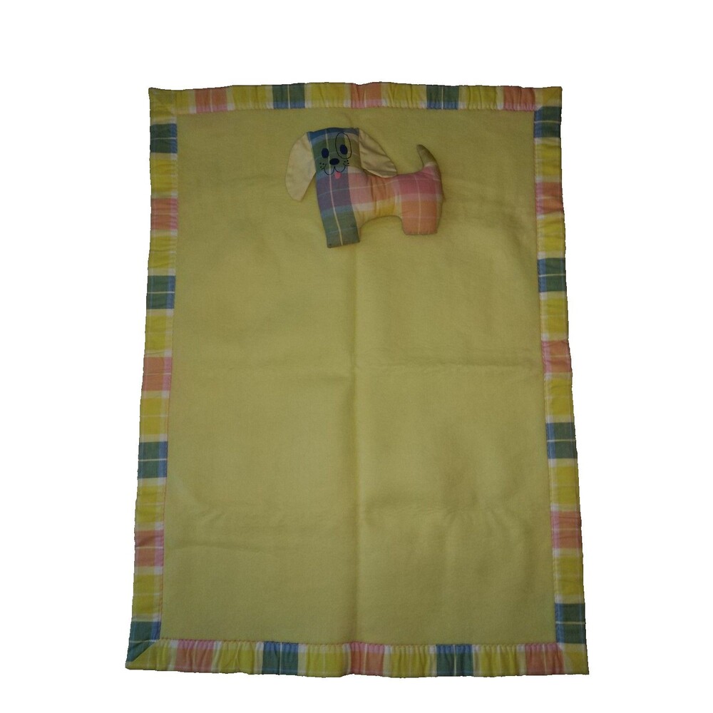 Quiltex Vintage Yellow Acrylic Baby Blanket Plaid Trim 36x49” (Bonus Dog Flawed)